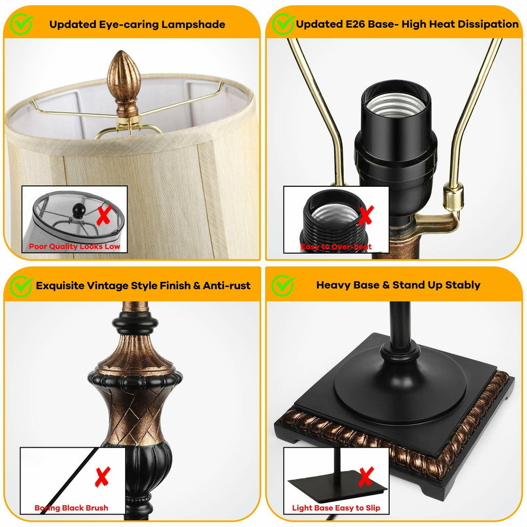 TOBUSA Traditional Floor Lamp, Classic Standing Lamp with Bronze Fabric Shade,