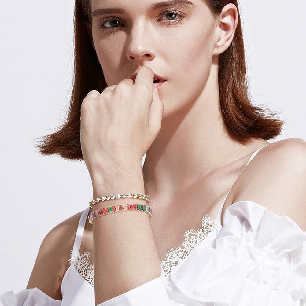 Wovanoo 2 Pieces Tennis Bracelets for Women Cubic Zirconia Bracelet Rhinestone