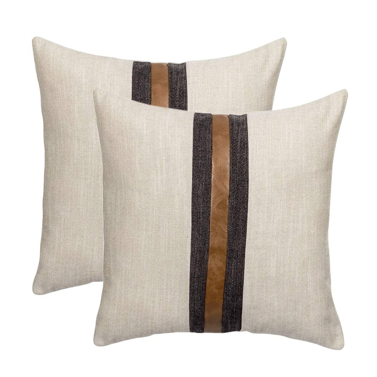 BOYSUM Set of 2 18"x18" Leather Throw Pillow Covers Outdoor Decor Patchwork