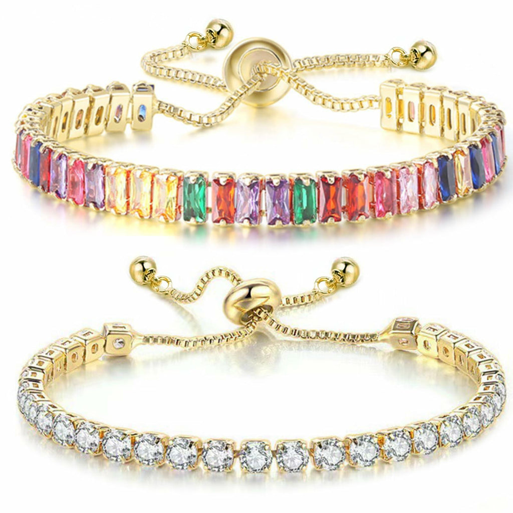 Wovanoo 2 Pieces Tennis Bracelets for Women Cubic Zirconia Bracelet Rhinestone