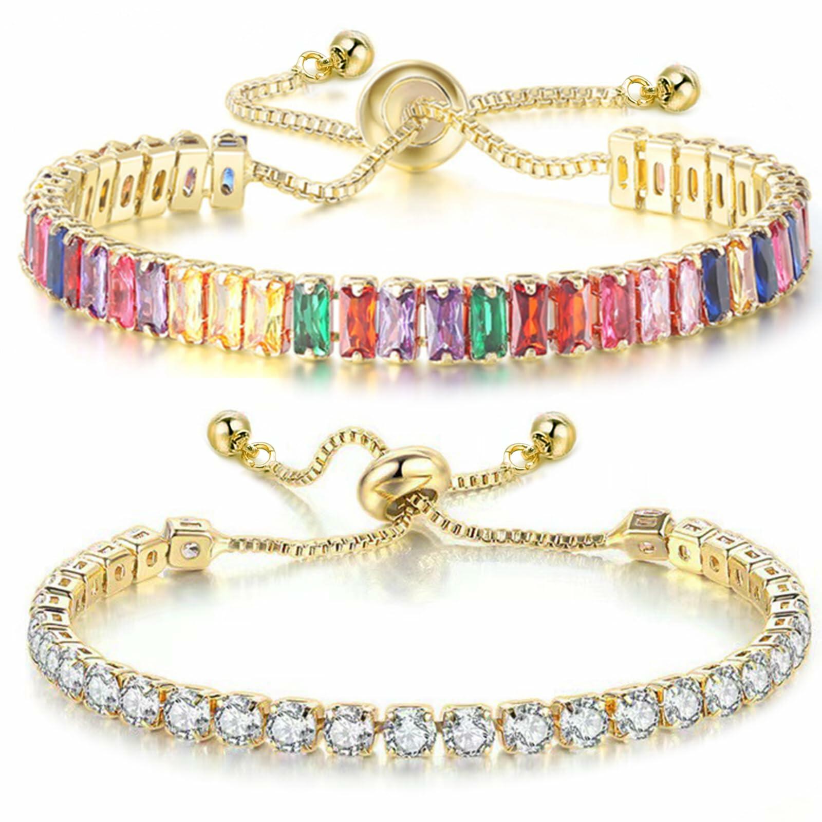 Wovanoo 2 Pieces Tennis Bracelets for Women Cubic Zirconia Bracelet Rhinestone