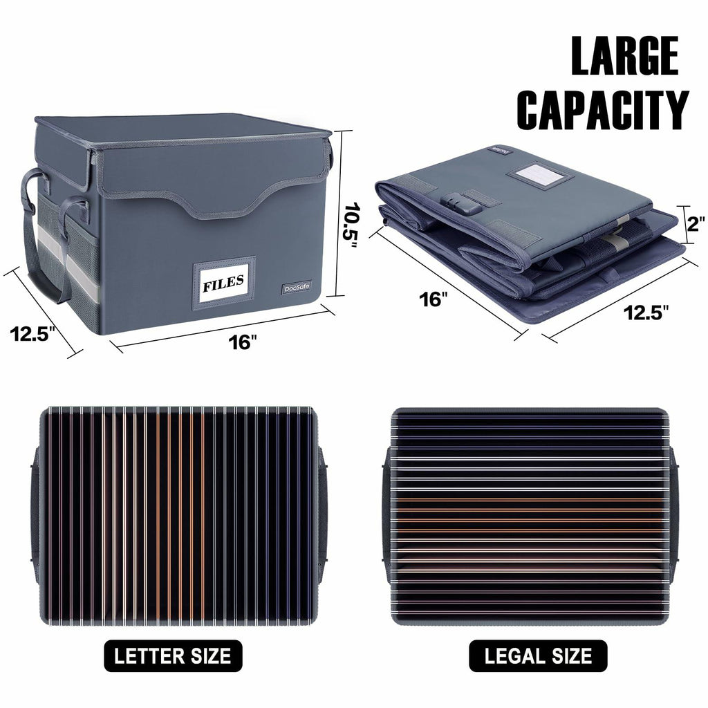 DocSafe Fireproof Document Box with Lock,File Storage Organizer with Zipper
