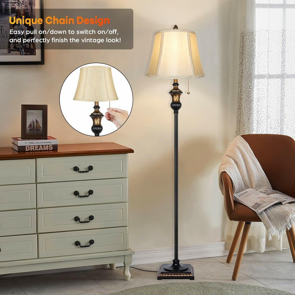TOBUSA Traditional Floor Lamp, Classic Standing Lamp with Bronze Fabric Shade,