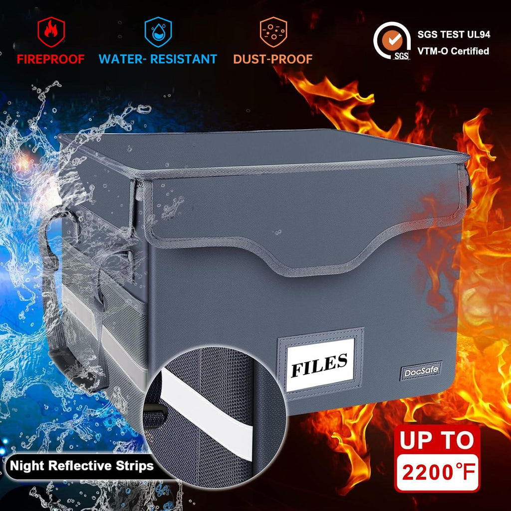 DocSafe Fireproof Document Box with Lock,File Storage Organizer with Zipper