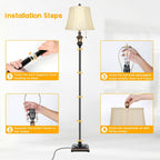 TOBUSA Traditional Floor Lamp, Classic Standing Lamp with Bronze Fabric Shade,