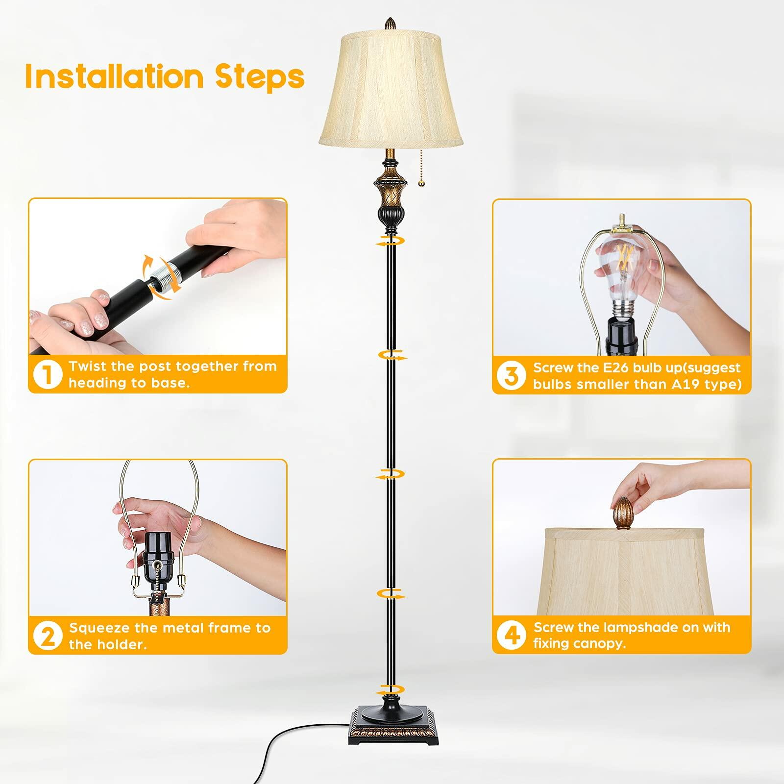 TOBUSA Traditional Floor Lamp, Classic Standing Lamp with Bronze Fabric Shade,