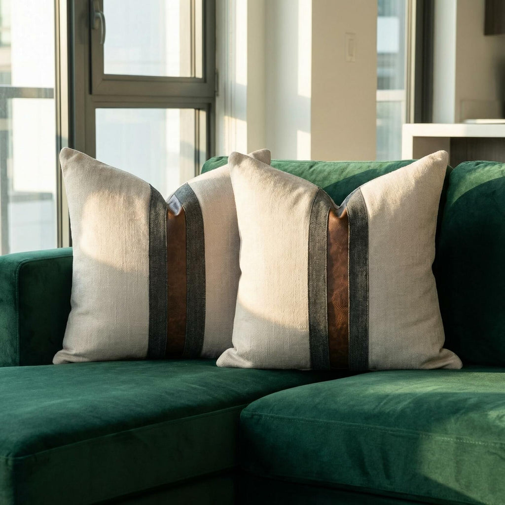 BOYSUM Set of 2 18"x18" Leather Throw Pillow Covers Outdoor Decor Patchwork
