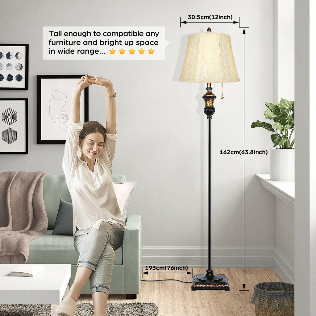 TOBUSA Traditional Floor Lamp, Classic Standing Lamp with Bronze Fabric Shade,