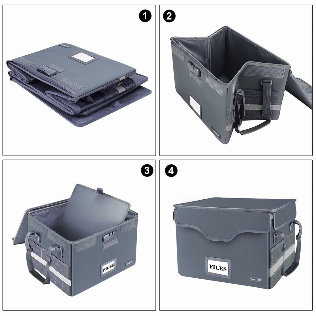 DocSafe Fireproof Document Box with Lock,File Storage Organizer with Zipper