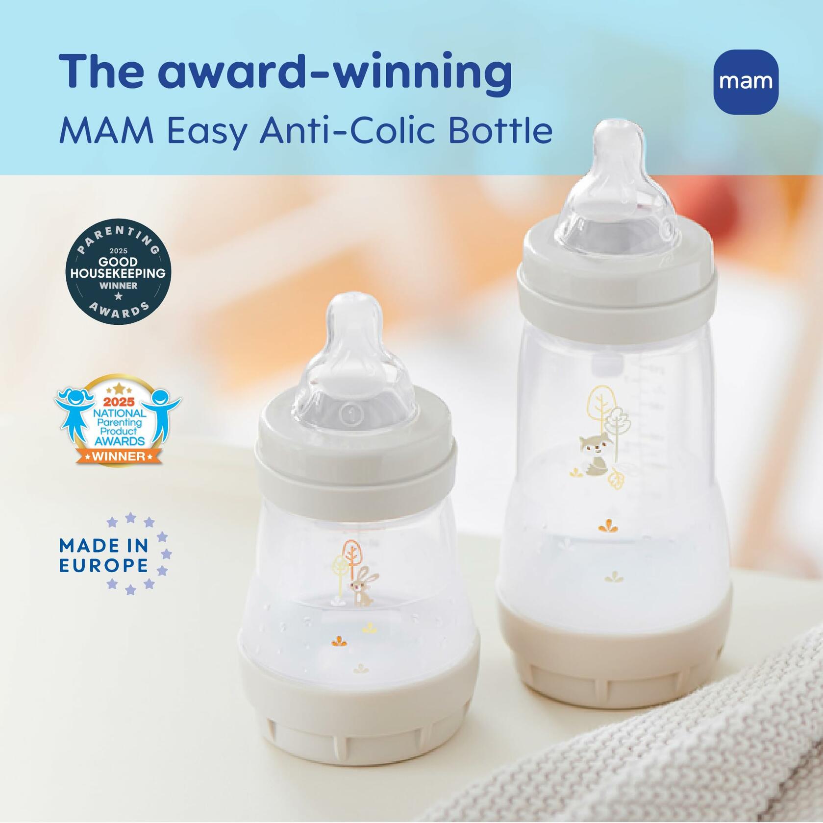 MAM 4.5oz Easy Start Anti-Colic Wide Neck Vented Baby Bottle, Extra Slow Flow