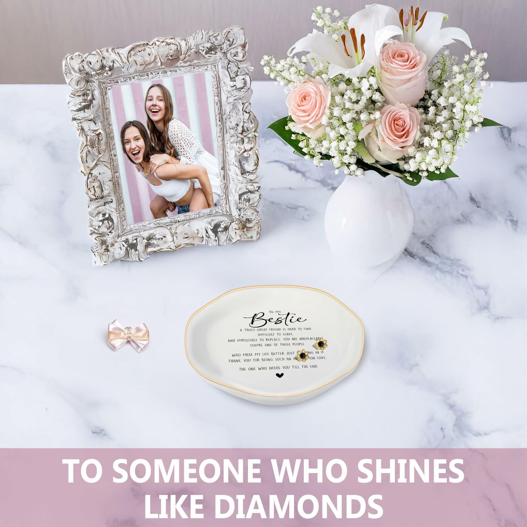 Bestie Gifts for Women Friendship, Jewelry Dish Trinket Tray, Gifts for Friends