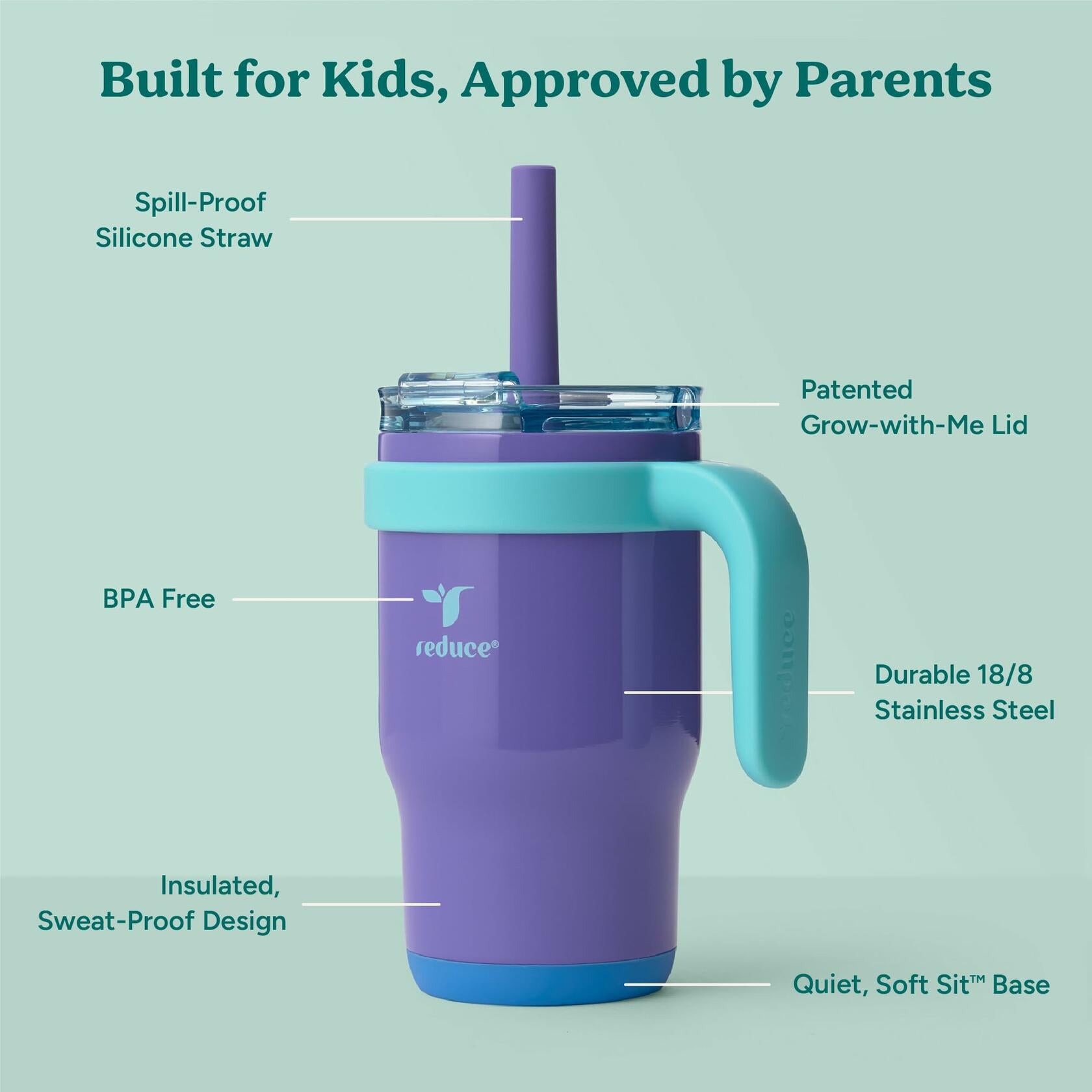 REDUCE 14 Oz Coldee Kids Tumbler with Lid and Straw - Coldee Insulated Travel