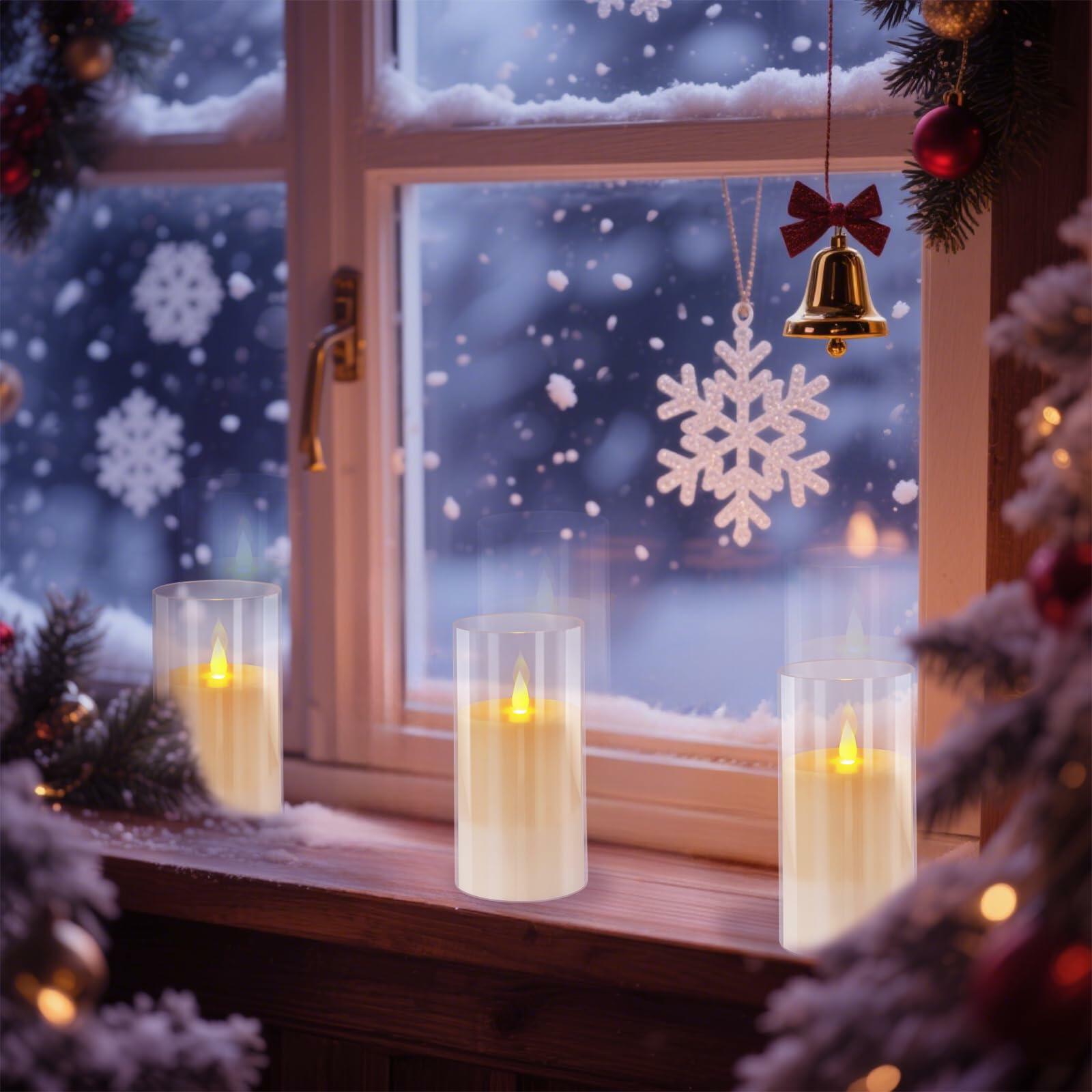 wemarry Flameless Candles 4" 5" 6" Set of 2 Acrylic Glass Pillars 3" Diameter