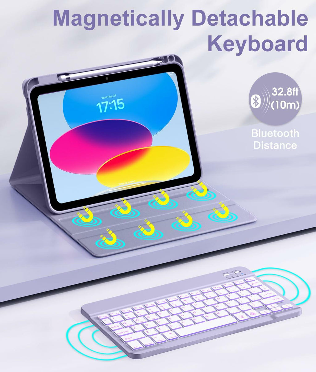Hamile for iPad 11th 10th Generation Case with Keyboard - 7 Colors Backlit