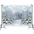 Winter Forest Photography Backdrop Glitter Snowy Pine Tree Scene Background