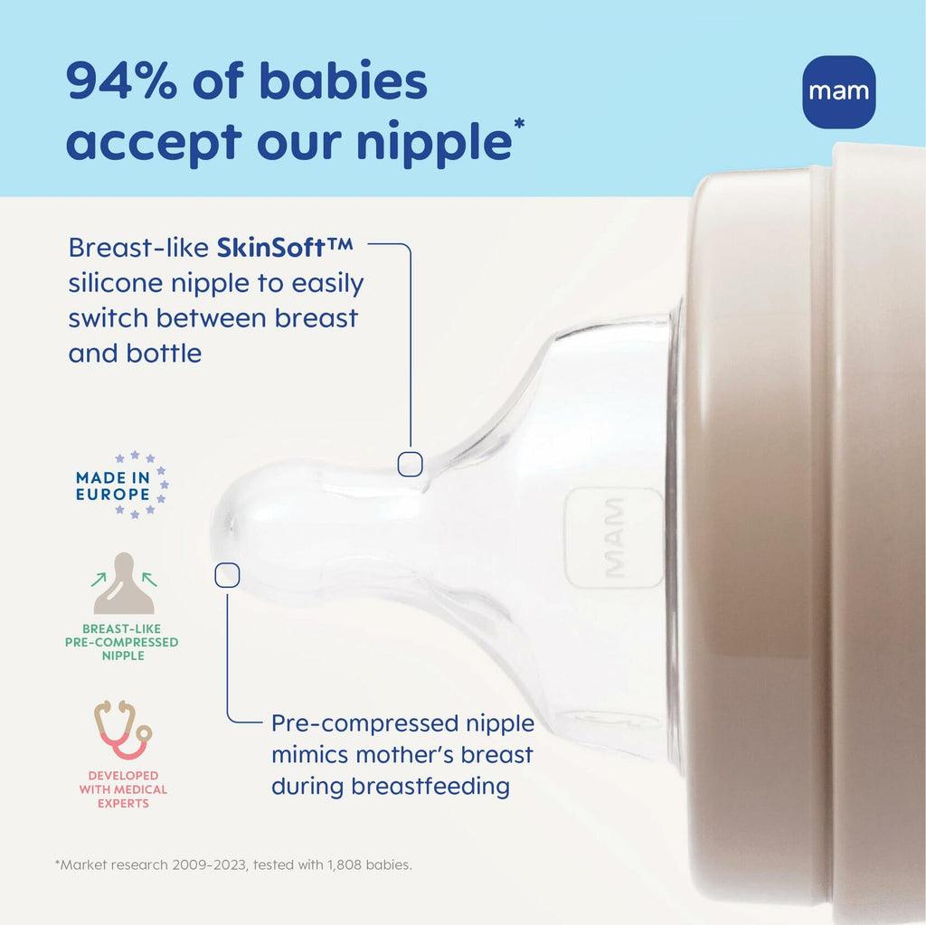 MAM 4.5oz Easy Start Anti-Colic Wide Neck Vented Baby Bottle, Extra Slow Flow