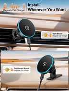 for Magsafe Car Mount Charger, [100% Stable] 15W 2 in1 Magnetic Wireless Car
