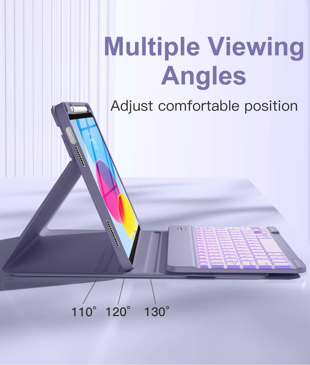 Hamile for iPad 11th 10th Generation Case with Keyboard - 7 Colors Backlit