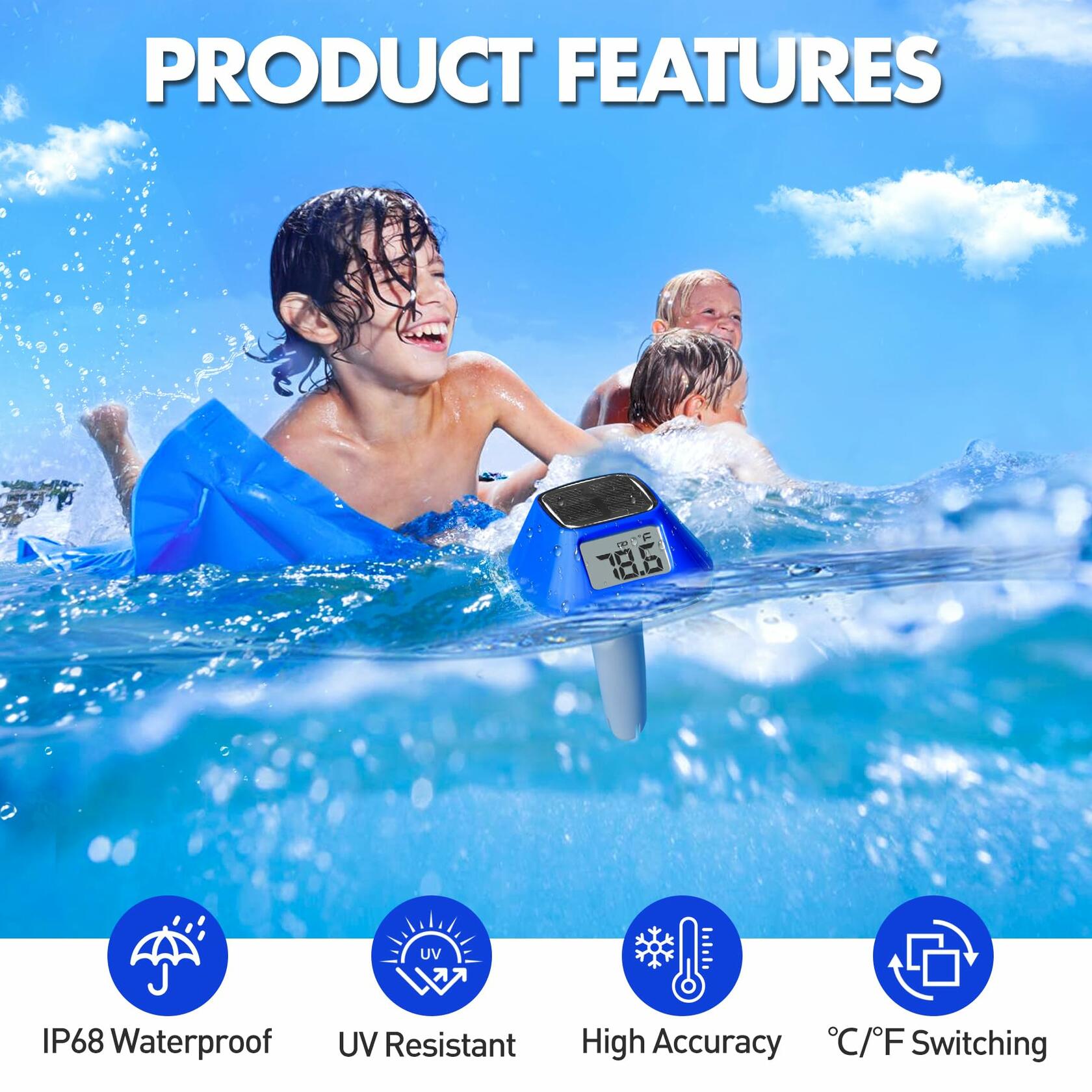 Pircaath 2026 Next-Gen Solar Pool Thermometer Floating Easy Read, Digital Pool
