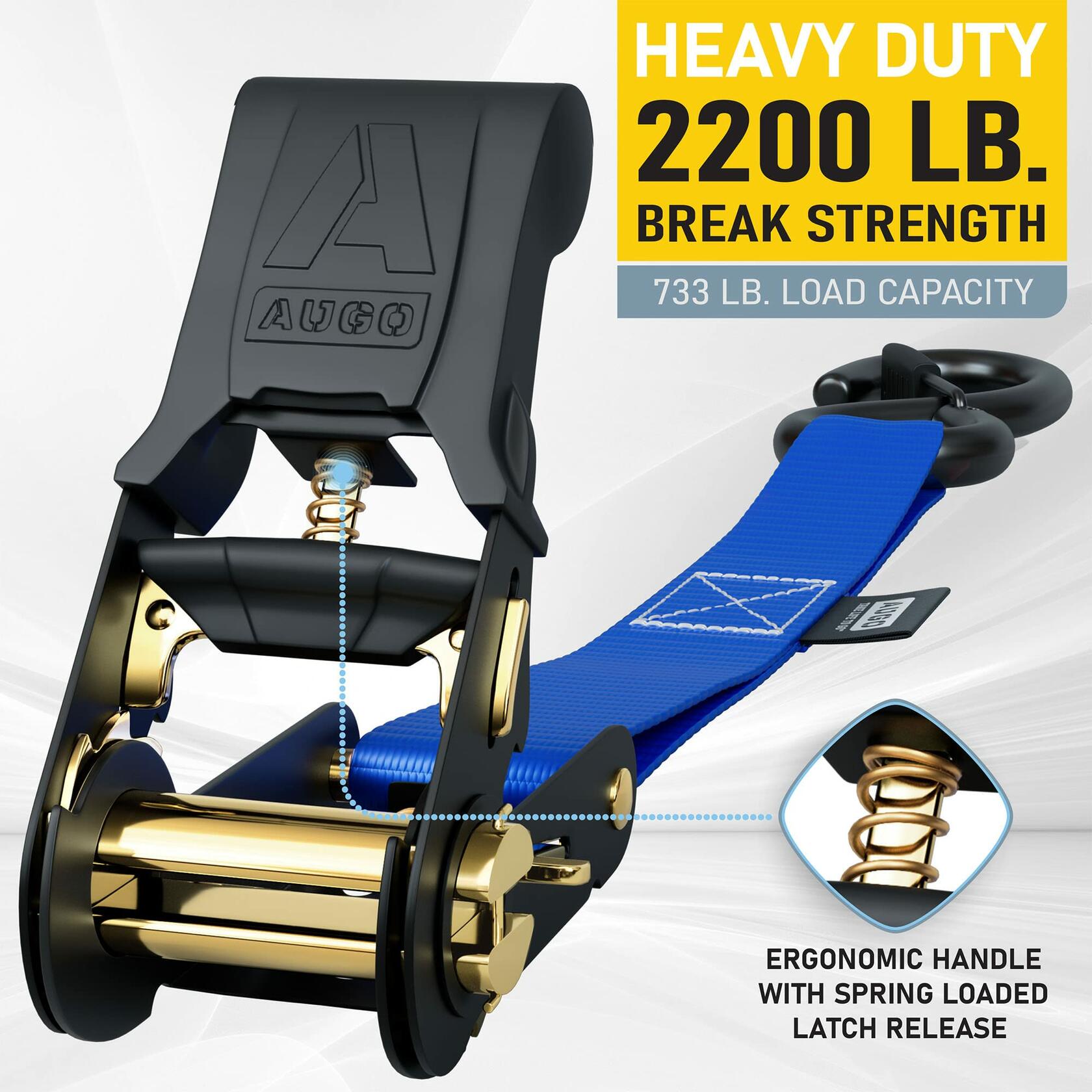 AUGO Ratchet Straps Heavy Duty 4 Pack -15 FT - 2200 LB Break Strength – with