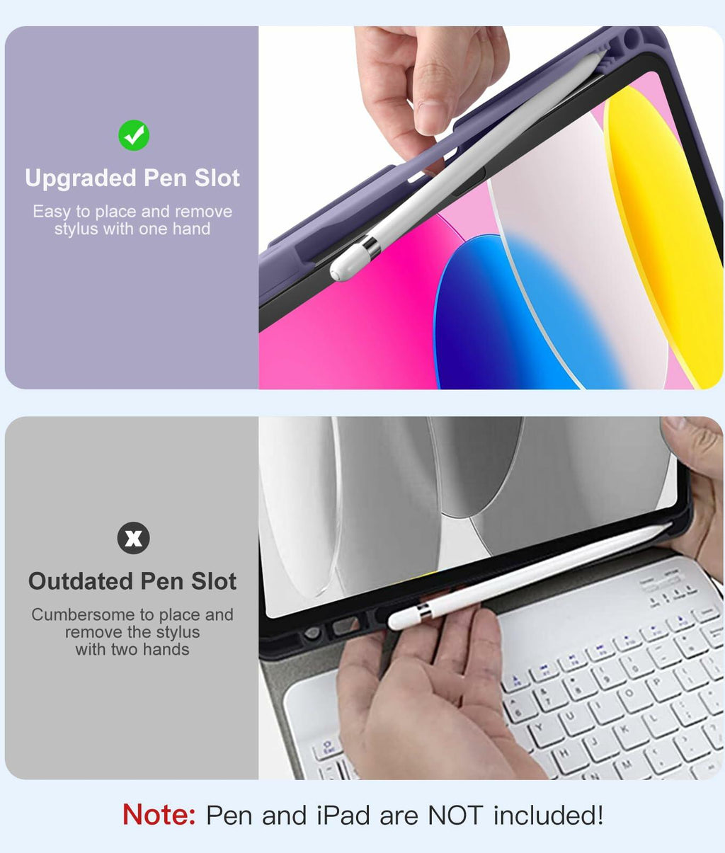 Hamile for iPad 11th 10th Generation Case with Keyboard - 7 Colors Backlit