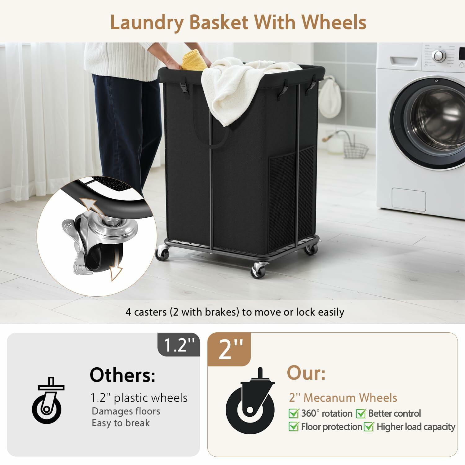 150L Large Laundry Basket with Wheels, Rolling Laundry Hamper with Removable