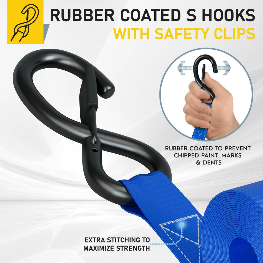 AUGO Ratchet Straps Heavy Duty 4 Pack -15 FT - 2200 LB Break Strength – with