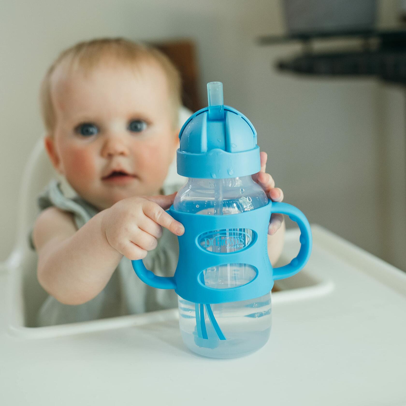 Dr. Brown's Milestones Wide-Neck Sippy Straw Bottle with 100% Silicone Handles