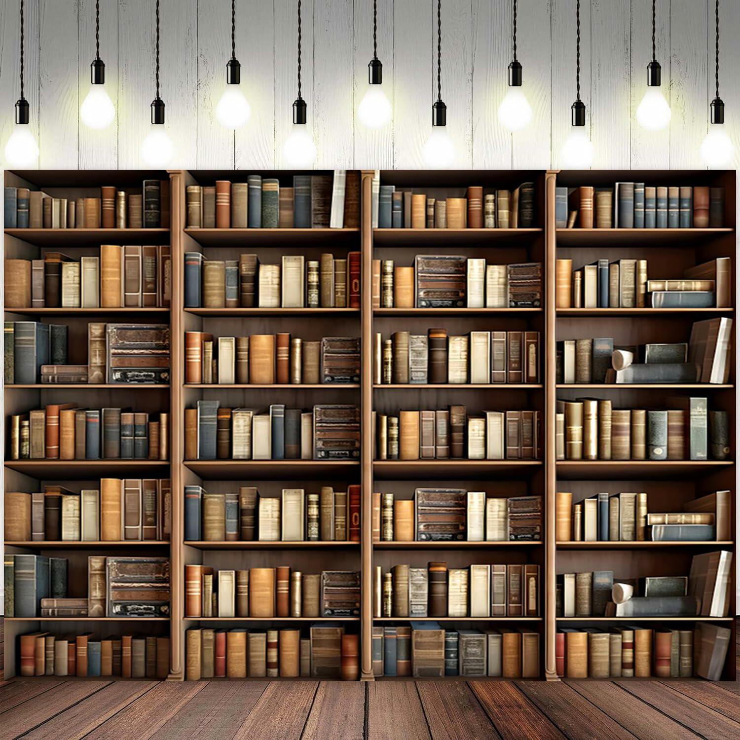 ASDCXZ 10x8ft Bookshelf Backdrop Vintage Bookcase Theme Photography Background