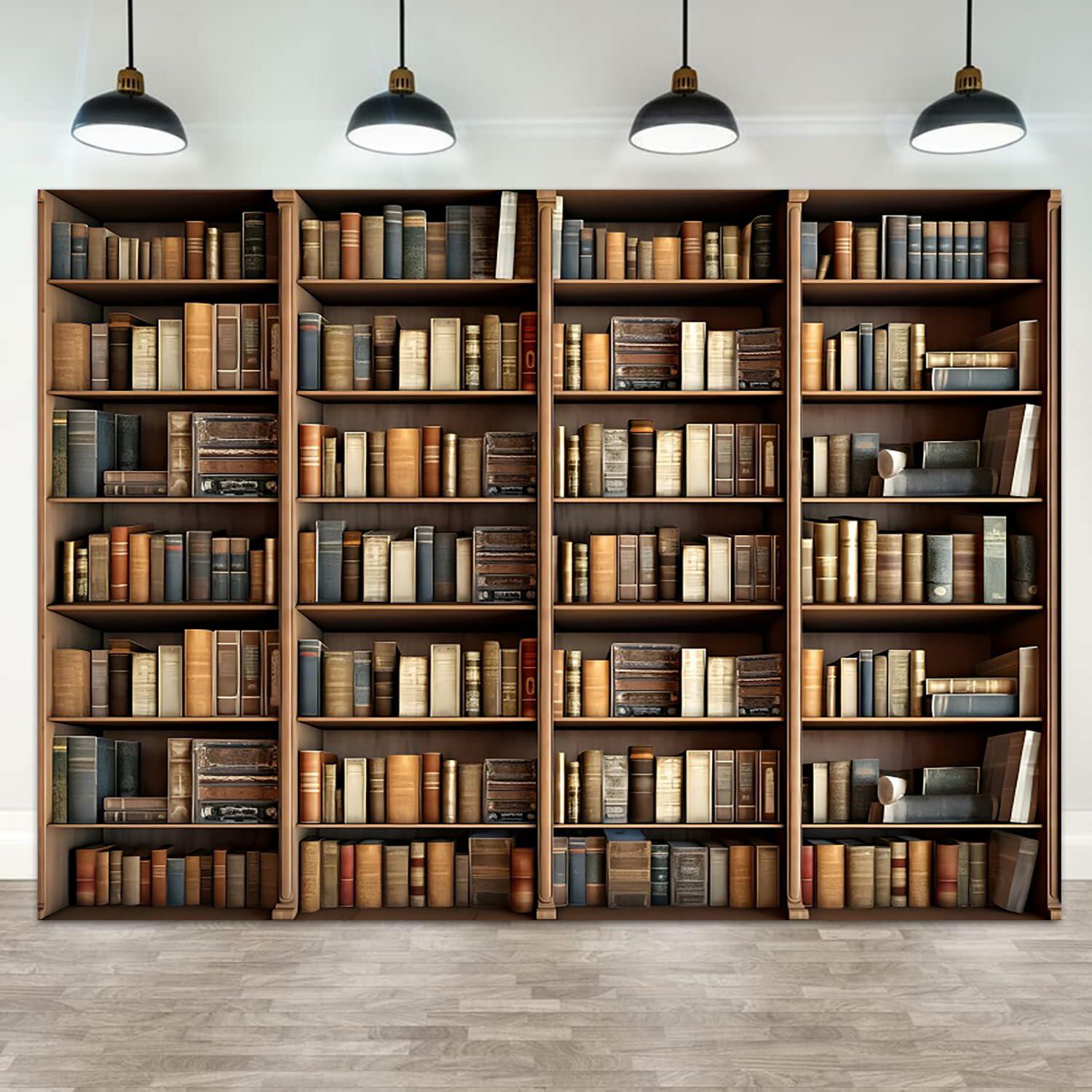 ASDCXZ 10x8ft Bookshelf Backdrop Vintage Bookcase Theme Photography Background