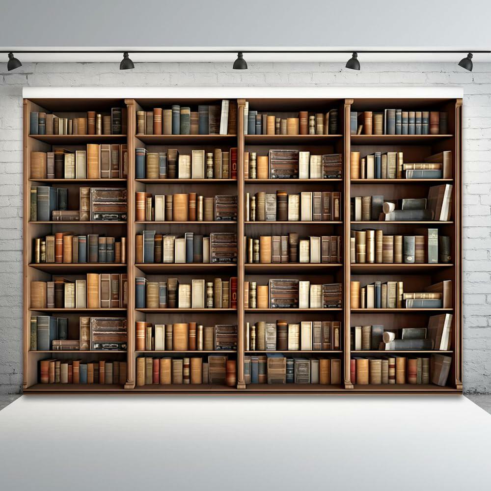 ASDCXZ 10x8ft Bookshelf Backdrop Vintage Bookcase Theme Photography Background