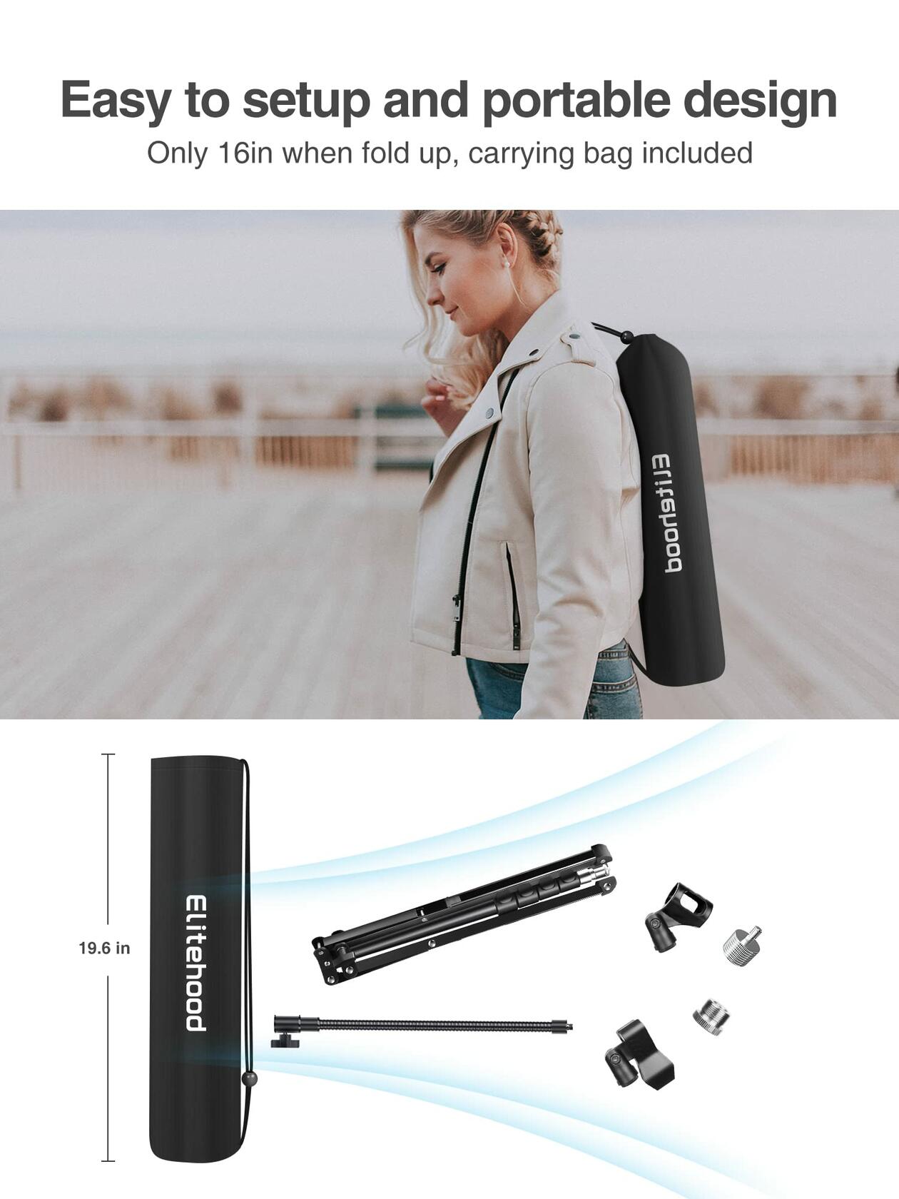 Elitehood Aluminum Foldable Microphone Stand, 82’’ Tall & Height Adjustable Mic