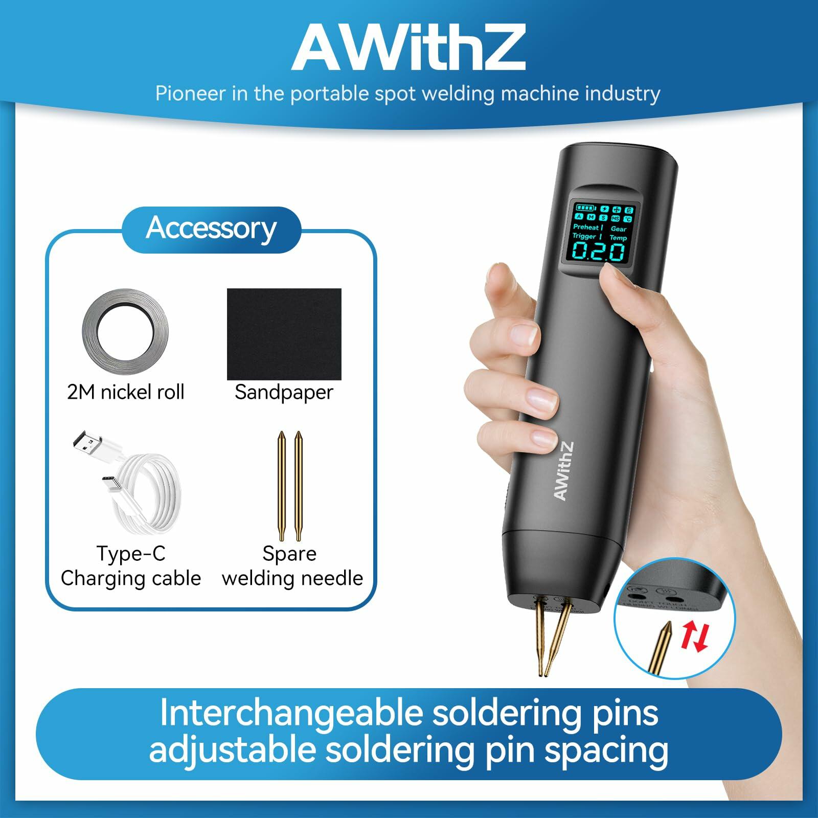 HD2 AWithZ Spot Welder with Double-Ended & Replaceable Tips - 90-Level Dual