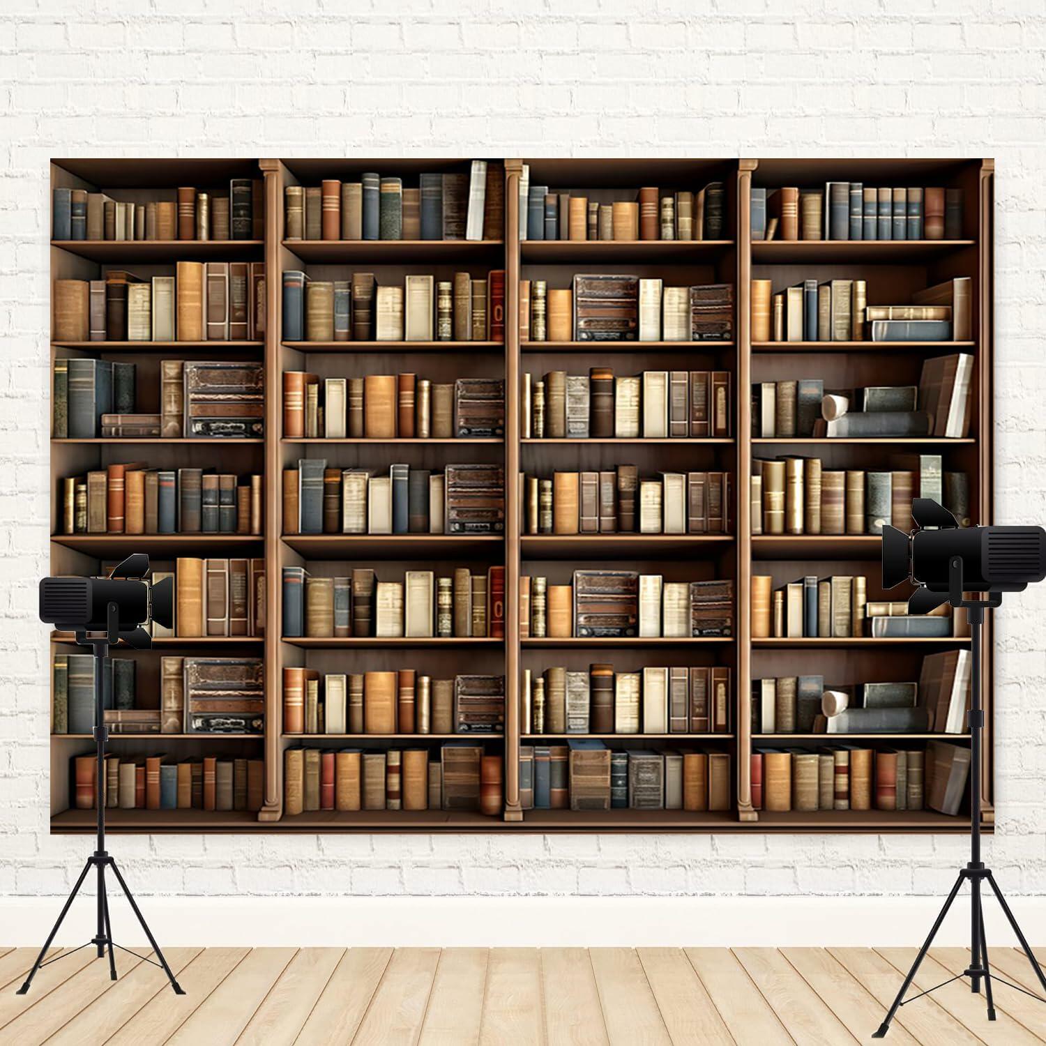 ASDCXZ 10x8ft Bookshelf Backdrop Vintage Bookcase Theme Photography Background