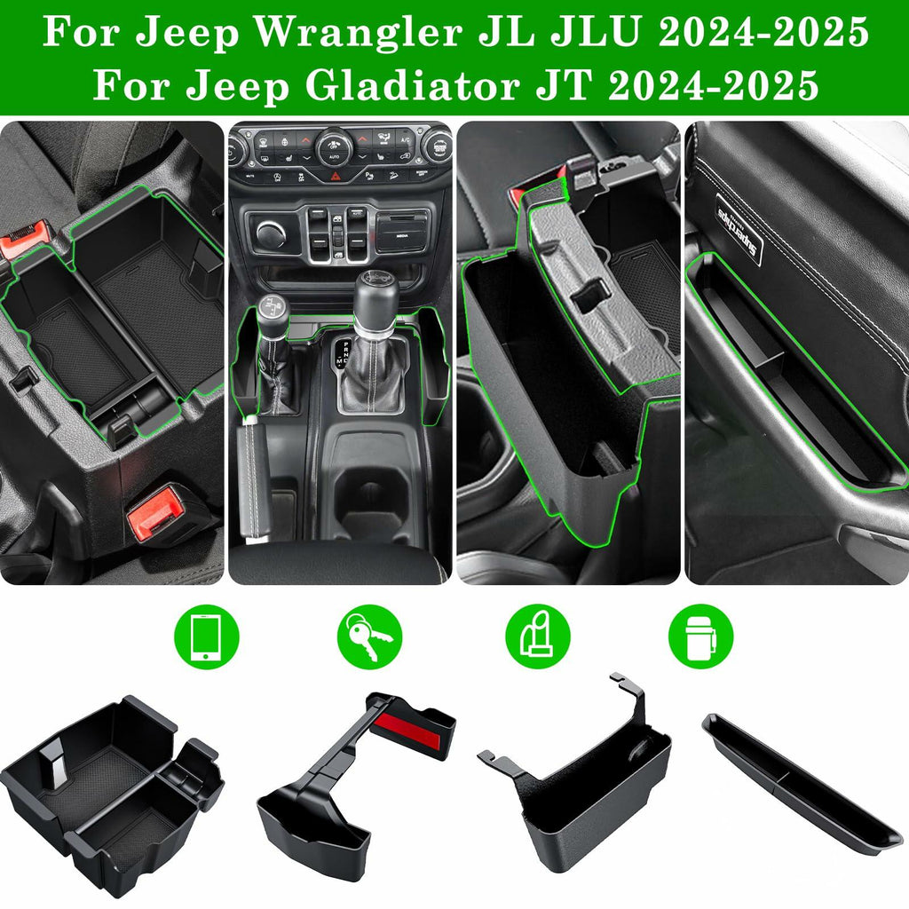 Eamplest 4PCS Center Console Organizer for 2024 2025 2026 Jeep Wrangler JL JLU