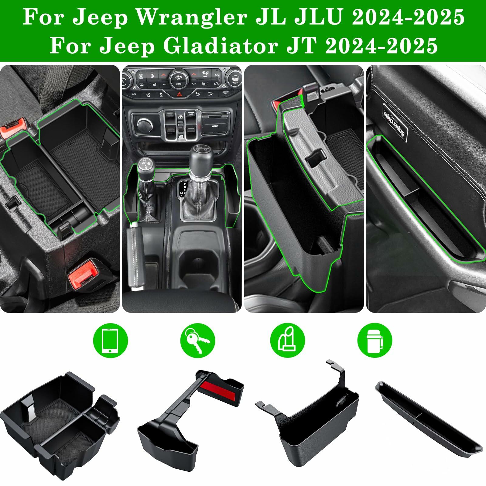 Eamplest 4PCS Center Console Organizer for 2024 2025 2026 Jeep Wrangler JL JLU