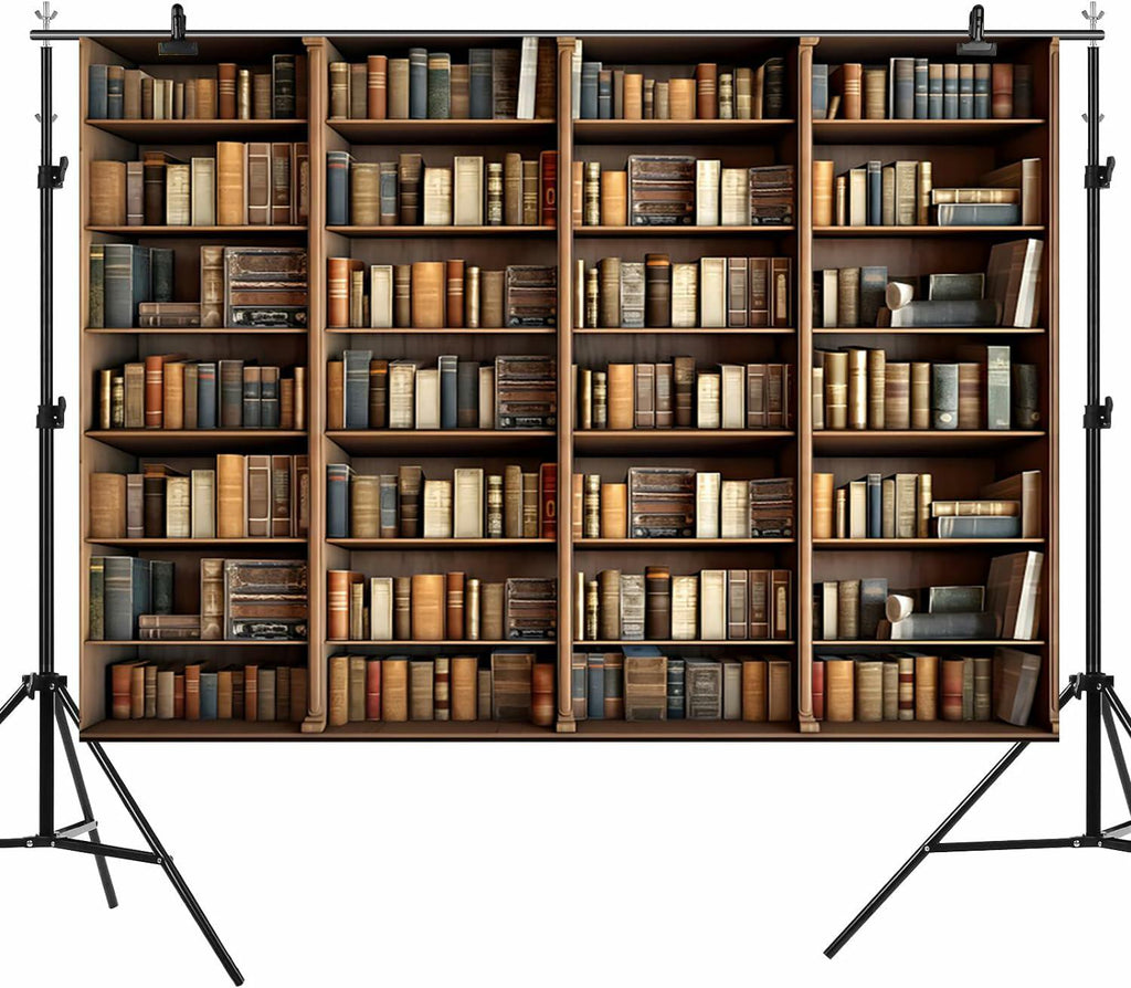 ASDCXZ 10x8ft Bookshelf Backdrop Vintage Bookcase Theme Photography Background