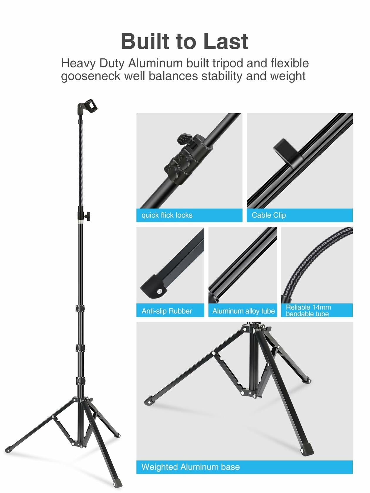 Elitehood Aluminum Foldable Microphone Stand, 82’’ Tall & Height Adjustable Mic