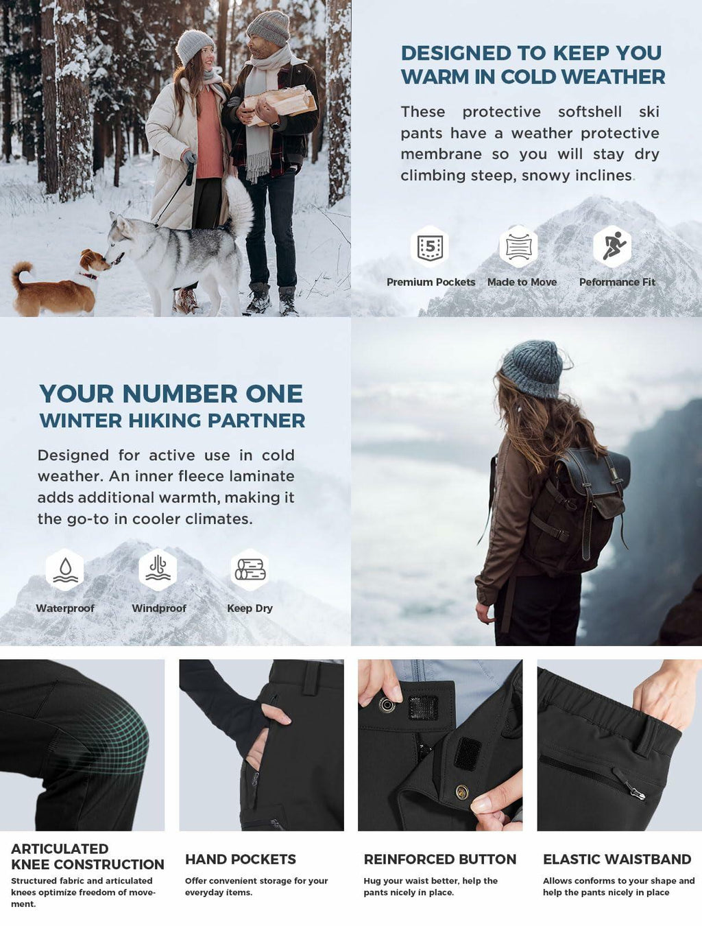 Wespornow Women's-Snow-Ski-Pants Fleece-Lined-Waterproof-Hiking-Pants Softshell