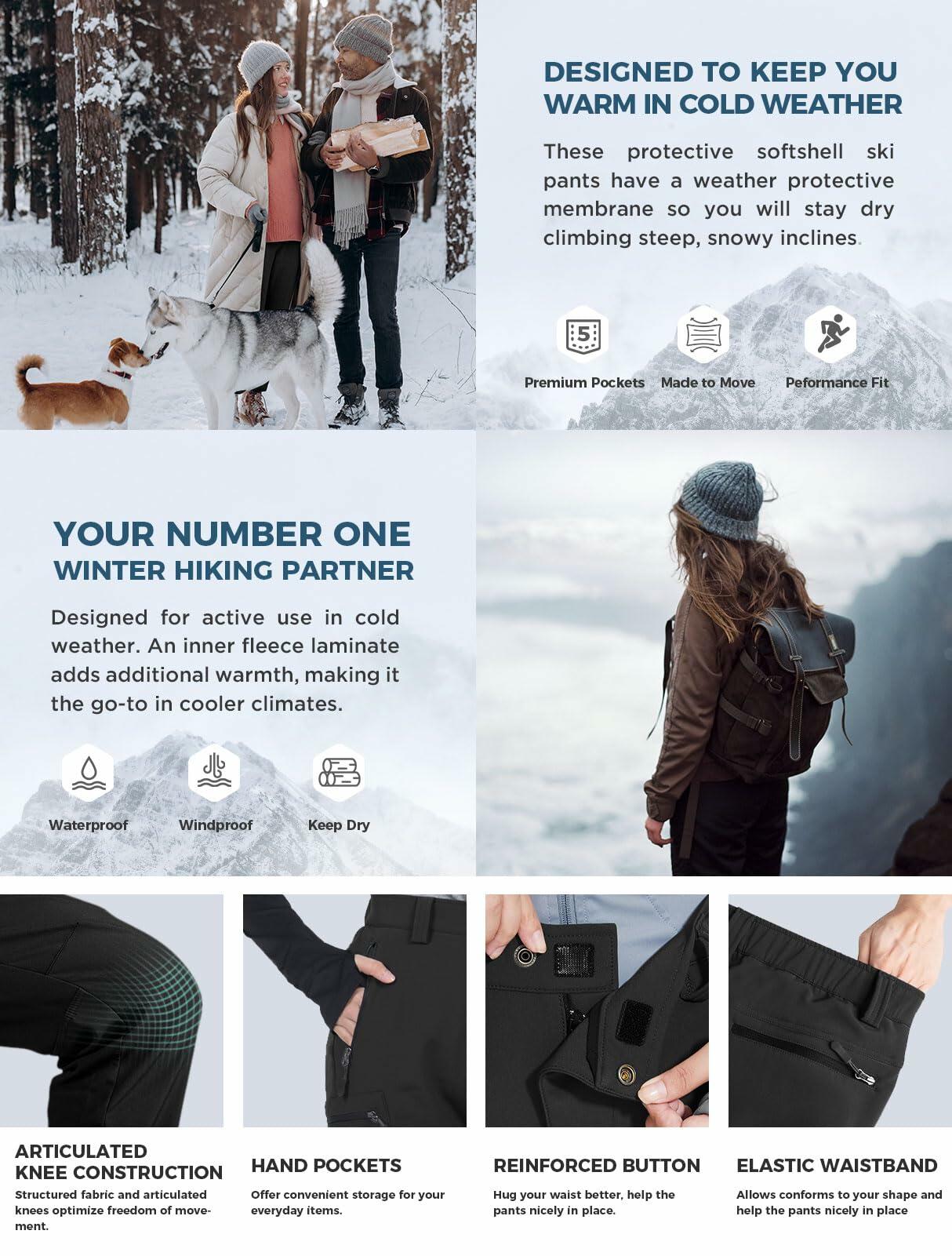 Wespornow Women's-Snow-Ski-Pants Fleece-Lined-Waterproof-Hiking-Pants Softshell