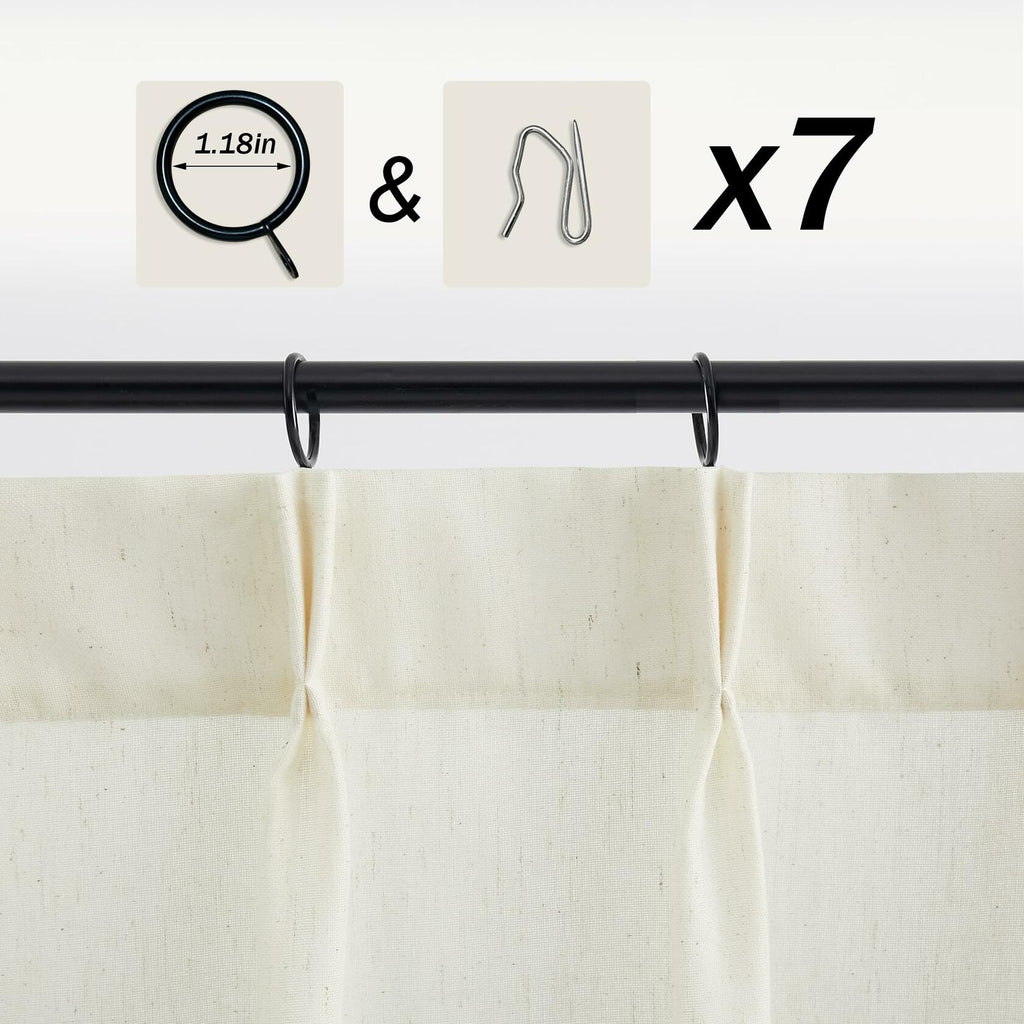 Natural Linen Kitchen Curtains 36" W x 30" L Pinch Pleat Cafe Curtains 1 Panels
