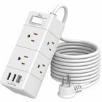 10Ft Extension Cord Flat Plug Power Strip - Tcstei 3-Side Outlet Extender with 6