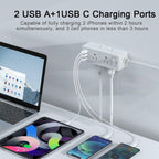 10Ft Extension Cord Flat Plug Power Strip - Tcstei 3-Side Outlet Extender with 6