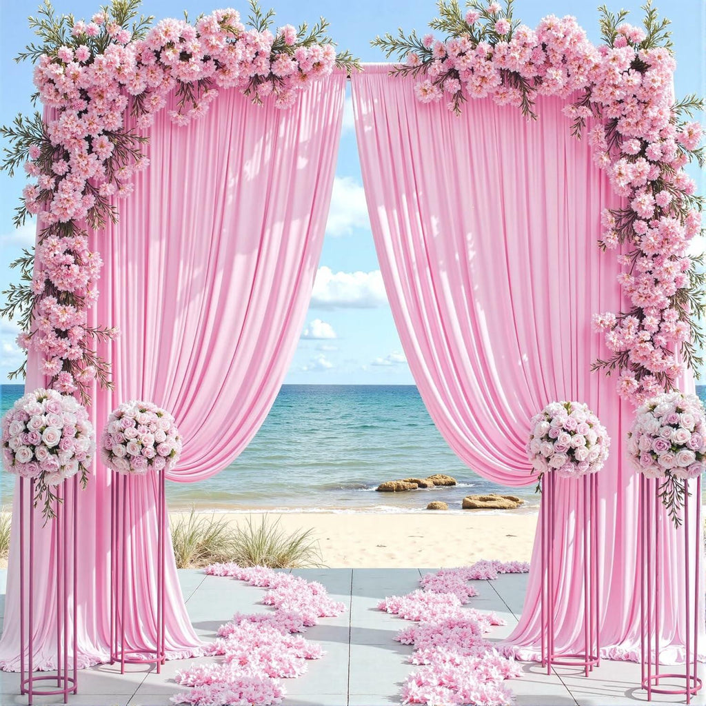 50ft x 10ft Wrinkle Free Pink Backdrop Curtains for Parties, 10 Panels 5x10ft