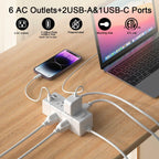 10Ft Extension Cord Flat Plug Power Strip - Tcstei 3-Side Outlet Extender with 6
