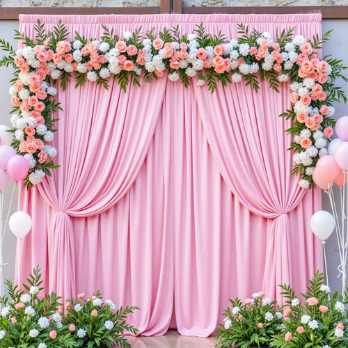 50ft x 10ft Wrinkle Free Pink Backdrop Curtains for Parties, 10 Panels 5x10ft