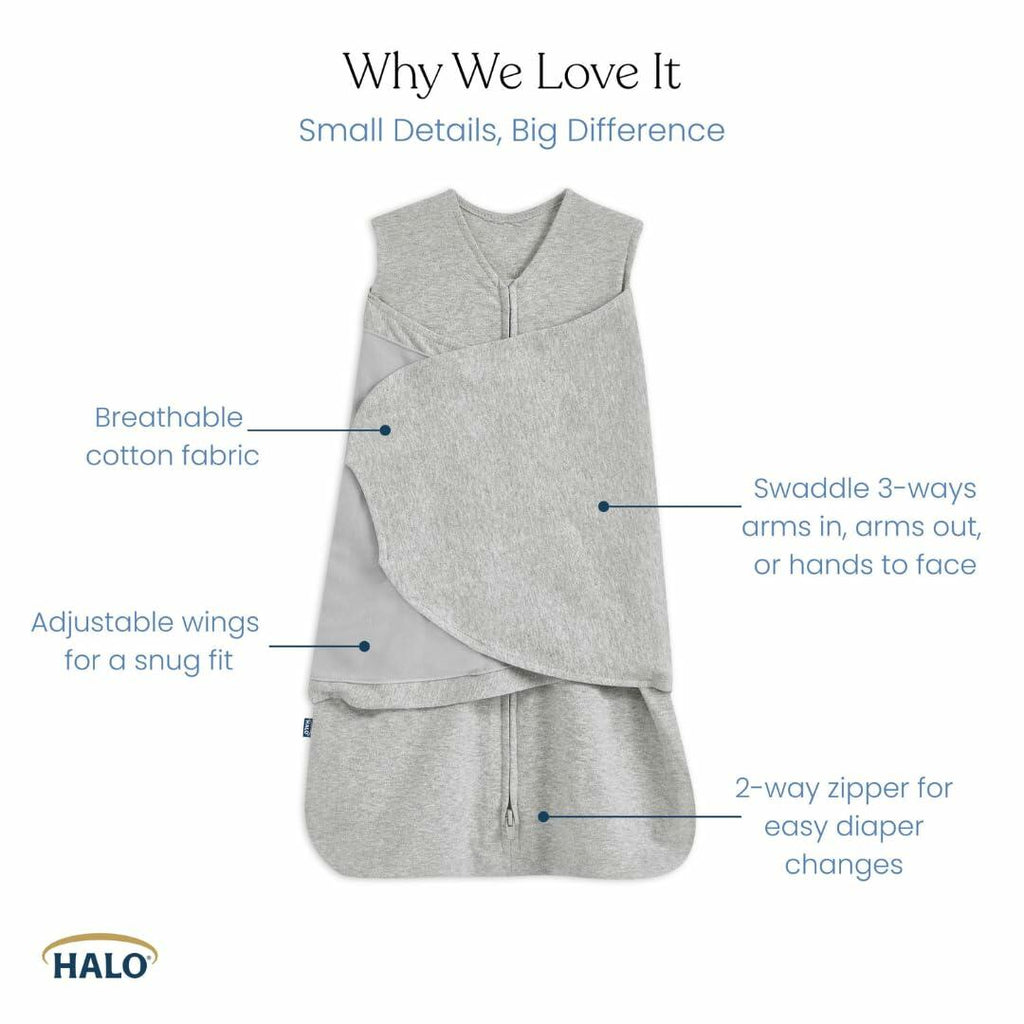 HALO 100% Cotton Sleepsack Swaddle, 3-6 Months  3-Way Adjustable Wearable