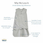 HALO 100% Cotton Sleepsack Swaddle, 3-6 Months  3-Way Adjustable Wearable