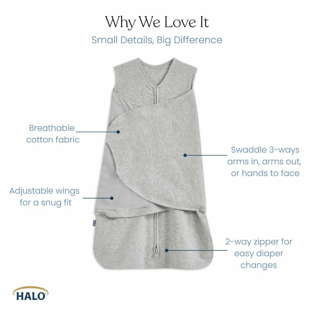 HALO 100% Cotton Sleepsack Swaddle, 3-6 Months  3-Way Adjustable Wearable