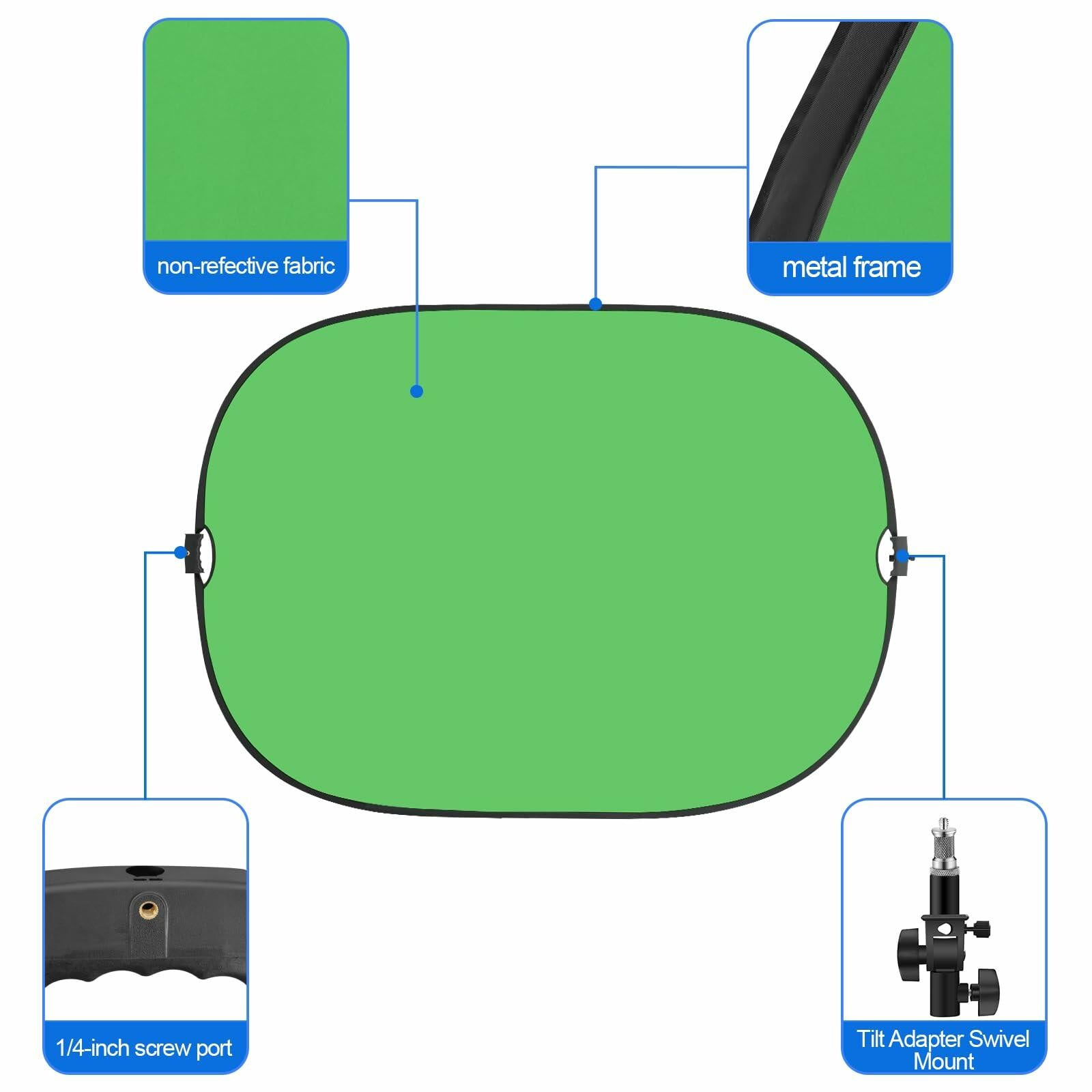 (Rip in carry case) WELLMAKING 5x6.6ft Green Blue 2-in-1 Screen Backdrop for